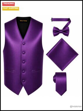 4pc Formal Suit Vest Set with Tie, Bowtie & Hankie